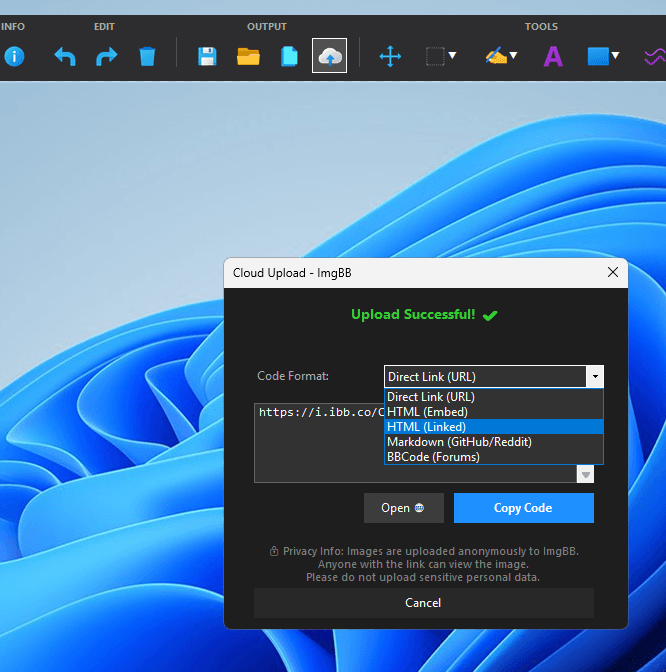 Cloud upload and sharing features